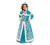 My Other Me Déguisement Reine des Neiges bleu et blanc pour fille avec robe et capeline à capuche, taille 7-9 ans. Parfait pour une fête d'hiver magique