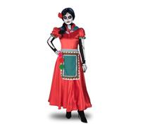 My Other Me Déguisement Rosabella Squelette rouge et vert pour femme avec t-shirt squelette, gants, robe, tablier, mouchoir, perruque, fleurs, tatouages, éponge et maquillage taille S.