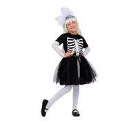 My Other Me Déguisement squelette pour fille, taille 7-9 ans. Comprend un bandeau avec nœud blanc, un t-shirt à manches courtes noir avec os imprimés et une jupe pompeuse en tulle.