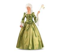 My Other Me Déguisement Versailles pour femme taille M-L. Comprend une robe longue verte en tissu soyeux avec paillettes, des détails avec nœuds et froncés, une fermeture éclair, des manches évasées