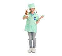 My Other Me Déguisement vétérinaire unisexe pour enfant, taille 5-7 ans. Comprend une chemise verte avec empreinte de chien, un bonnet, un stéthoscope et un lapin en peluche marron et blanc. Prenez