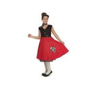 My Other Me Déguisement Yeyé pour fille, taille 5-6 ans, comprend une robe deux pièces avec jupe rouge, un vol intérieur noir à pois blancs et un chemisier noir sans manches, un foulard et une