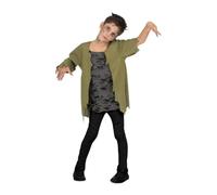 My Other Me Déguisement zombie unisexe pour enfant, taille 10-12 ans, avec t-shirt déchiré vert et gris foncé, applications et pot en latex. Transformation terrifiante garantie.