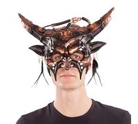 My Other Me Masque steampunk unisexe adulte marron avec détails intégrés de cornes, engrenages, chaînes et plumes. Un complément frappant pour un style industriel unique