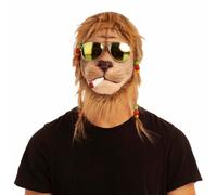 My Other Me Masque unisexe adulte Lion marron avec lunettes de soleil, tresses avec perles colorées et cigare intégrés, poids 142,9 g, donnez un air sauvage et amusant à votre look