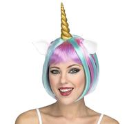 My Other Me Perruque licorne avec corne pour femme - Bleu et rose - Poids 160 g - Accessoire amusant pour briller lors d'une fête fantastique