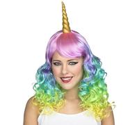 My Other Me Perruque pour femme adulte licorne colorée avec corne en spirale poids 210 g. Ajoute une touche fantastique et joyeuse à vos célébrations les plus amusantes