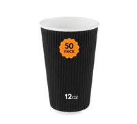 My Packaging Lot de 50 tasses à café jetables à triple paroi pour boissons chaudes à emporter Noir 355 ml