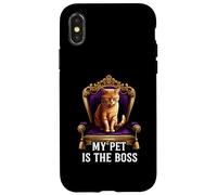My Pet is The Boss Funny Regal Cat on Throne Coque pour iPhone X/XS
