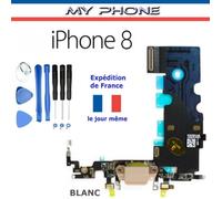 MY PHONE : Connecteur de CHARGE pour APPLE IPHONE 8 BLANC + Microphone Dock Port micro USB Nappe Flex + Kit 8 outils