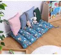 My Photostation.com Coussin Montessori pour arche d'escalade - Coussin à bascule - Coussin de sol - Tapis de sieste pour tout-petit - Bleu forêt singe - 120 x 55 cm