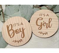 My Pretty Little Gifts It's a Girl and It's a Boy Lot de 2 disques en bois pour révéler le sexe de la grossesse, annonce de bébé, chêne, 80 mm