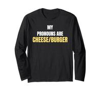 My Pronouns are Cheese/Burger Funny Food Humor Tees and More Manche Longue