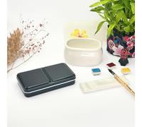 My Rock Way Petite Boîte Portable «Empire Black» en métal pour Aquarelle avec 14 Demi-Godets, Palette de mélange et Anneau de Pouce. Boîte d'aquarelle de Voyage légère, Parfait pour Un Cadeau