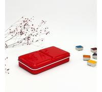 My Rock Way Petite Boîte Portable « Passion Scarlett » en métal pour Aquarelle avec 14 Demi-Godets, Palette de mélange et Anneau de Pouce. Boîte d'aquarelle de Voyage légère, Parfait pour Un Cadeau