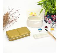 My Rock Way Petite Boîte Portable Pyramid Gold en métal pour Aquarelle avec 14 Demi-Godets, Palette de mélange et Anneau de Pouce. Boîte d'aquarelle de Voyage légère, Parfait pour Un Cadeau