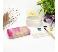My Rock Way Petite Boîte Portable Summer Time en métal pour Aquarelle avec 14 Demi-Godets, Palette de mélange et Anneau de Pouce. Boîte d'aquarelle de Voyage légère, Parfait pour Un Cadeau