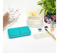 My Rock Way Petite Boîte Portable Turquoise en métal pour Aquarelle avec 14 Demi-Godets, Palette de mélange et Anneau de Pouce. Boîte d'aquarelle de Voyage légère, Parfait pour Un Cadeau