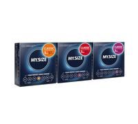 MY.SIZE Classic Premium Préservatifs, pack d'essai de 3 I Largeurs de 57, 60, 64 mm I 3x3 pièces extra fines I sensation naturelle ultra délicate I épaisseur de paroi de 0,07 mm I végan