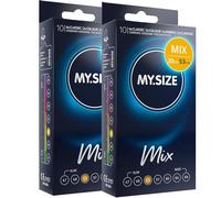 MY.SIZE Mix préservatifs 53mm 20 pièces - Taille régulière | Variétés : bleu, rouge arôme fraise, nervuré, naturel | Préservatifs premium | Marque allemande | Épaisseur 0,07mm
