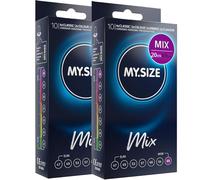 MY.SIZE Mix préservatifs 69mm 20 pièces - Taille XXXXL | Variétés : bleu, rouge arôme fraise, nervuré, naturel | Préservatifs premium | Marque allemande | Épaisseur 0,07mm