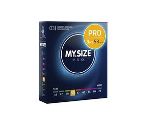 MY.SIZE PRO 3 Préservatifs ÉLITE, taille 3, 53 mm - Latex Vytex de haute pureté, facile à ouvrir, 9 tailles différentes