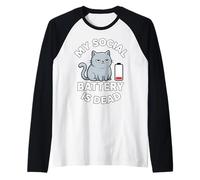 My Social Battery is Dead Cat Funny Introvertis Manche Raglan
