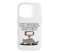 My Social Battery Low Cat Design pour Les introvertis Coque pour iPhone 14 Pro