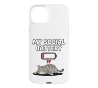 My Social Battery Low Cat Design pour Les introvertis Coque pour iPhone 15 Plus