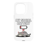 My Social Battery Low Cat Design pour Les introvertis Coque pour iPhone 15 Pro