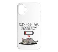 My Social Battery Low Cat Design pour Les introvertis Coque pour iPhone 16 Plus