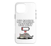 My Social Battery Low Cat Design pour Les introvertis Coque pour iPhone 16 Pro Max