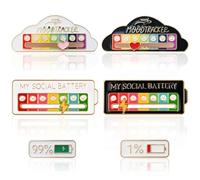 My Social Battery Pin, Lot de 6 Pin's Broches Amusantes 7 Jours Épingles à Humeur Interactives L'Humeur Pins pour la Santé Mentale