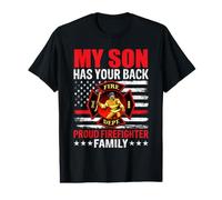 My Son Has Your Back Proud Firefighter Family American Flag T-Shirt Graphique avec Valeur