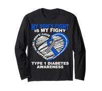 My Son's Fight Diabetes Mois de Sensibilisation au diabète Ruban Bleu Manche Longue