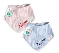 my STITCHERY Bavoir pour bébé avec nom brodé, certifié Oeko-TEX® Standard 100 - Bavoir personnalisé en mousseline douce (Bleu, personnalisé)