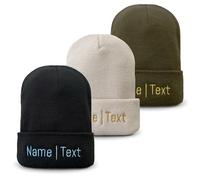 my STITCHERY Bonnet avec nom ou texte brodé - Bonnet personnalisé en tricot double couche de qualité supérieure comme idée cadeau exceptionnelle, Noir , taille unique