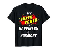 My Superpower is Happiness & Harmony Style Bande dessinée T-Shirt Graphique avec Valeur, Homme, Noir, M
