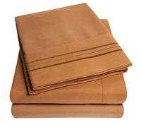 My Sweet Home Parure de lit 4 pièces 1500 Fils/cm² de qualité égyptienne avec Poche Profonde - California King, Moka