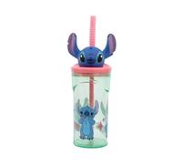 My sweety pop - Gobelet réutilisable avec paille pour enfant - Plastique - Maternelle - Ecole - Vacances - Repas - 23 cm - 360 ml - Hydratation - Idée Cadeau - 3D - Sans BPA (Stitch - Transparent)
