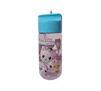 My sweety pop Gourde enfant plastique avec paille Gabby's Dollhouse 17 cm | Bouteille transparente pour école sport sorties Fermeture sécurisée Transparente Rose Bleu