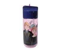My sweety pop - Gourde enfant plastique avec paille La Reine Des Neiges - 17 cm - Bouteille transparente pour école, sport, sorties - Fermeture sécurisée - Transparente - Violet/Bleu