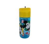 My sweety pop - Gourde enfant plastique avec paille Mickey Mouse - 17 cm - Bouteille transparente pour école, sport, sorties - Fermeture sécurisée - Transparente - Jaune/Bleu