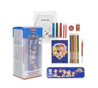 My Sweety Pop - Kit papeterie enfant - Fournitures scolaires avec trousse métal, feutres, stylo, gomme, carnet, crayons couleur et papier - Cadeau rentrée scolaire (Pat Patrouille - Bleu)
