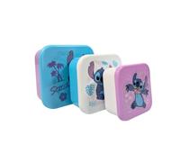 My sweety pop - Lot de 3 boîtes à goûter Stitch - Lunch box empilables 11,5 cm - Enfant - Crèche, maternelle, école, vacances - Violet/Bleu/Blanc