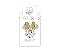 My sweety pop - Parure de lit Enfant Minnie Mouse- 2 Pieces - Enfant - Housse de Couette - Réversible - 140 x 200 - Taie d'oreiller - 70 x 90 cm Literie - 100% Coton (Minnie Mouse - Blanc/Doré)