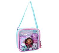 My sweetypop | Sac à lunch La maison de poupée de Gabby | Set Repas 3 Pièces avec Gourde et Boîte à Goûter | Design Rose et Violet Translucide | Bandoulière Réglable | Idéal École et Maternelle