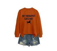 My Therapist Eats Hay Women's Graphic Letter Sweatshirt, Long Sleeve Crewneck Loose Fit Pullover Tops