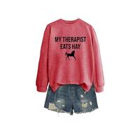 My Therapist Eats Hay Women's Graphic Letter Sweatshirt, Long Sleeve Crewneck Loose Fit Pullover Tops