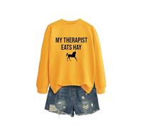 My Therapist Eats Hay Women's Graphic Letter Sweatshirt, Long Sleeve Crewneck Loose Fit Pullover Tops